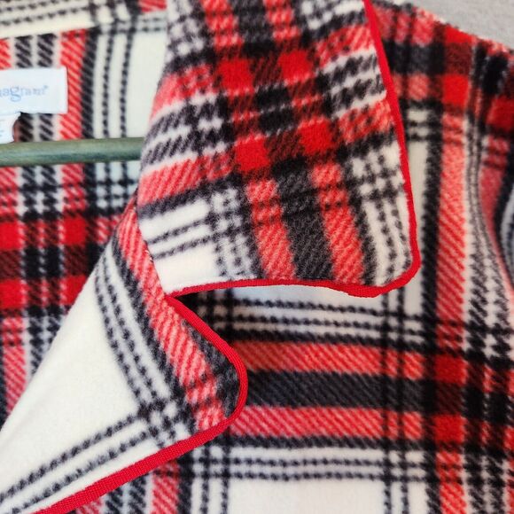 PajamaGram Mens Fleece Pajama Set XL Red White Plaid Long Sleeve Wide Leg PJs - Picture 7 of 16